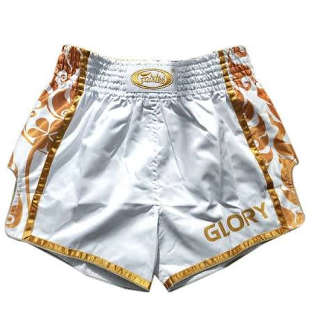 Fairtex x GLORY Kickboxing Slim-Cut Fightshorts BSG2 (White/Gold)