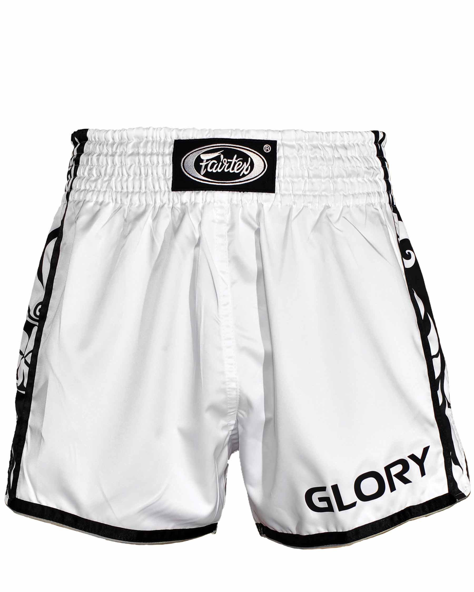 Fairtex x GLORY Kickboxing Slim-Cut Fightshorts BSG3 (White/Black)